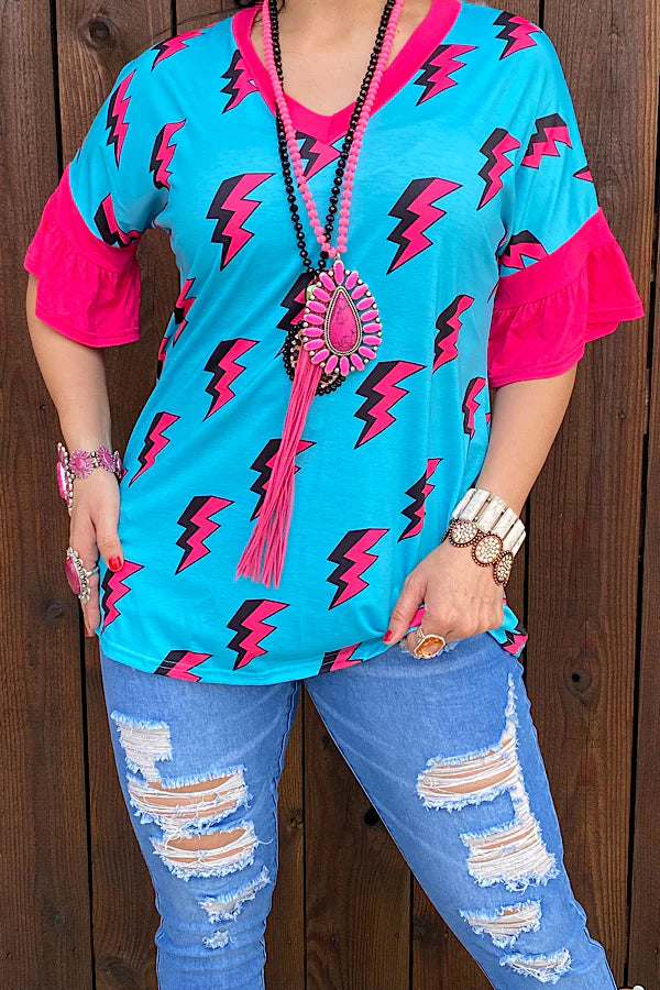 Blue/Fuschia Flash Bolt Top