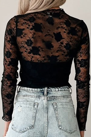BLACK MOONLIT BLOOM MESH SLIM TOP **SHIPPING EXPECTED TO BEGIN ON DATE 8/5**