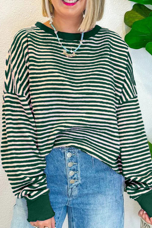 DROP SHOULDER LONG SLEEVE BLACK STRIPED TOP**SHIPPING EXPECTED TO BEGIN ON DATE 10/31**