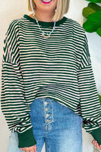 Load image into Gallery viewer, DROP SHOULDER LONG SLEEVE BLACK STRIPED TOP**SHIPPING EXPECTED TO BEGIN ON DATE 10/31**
