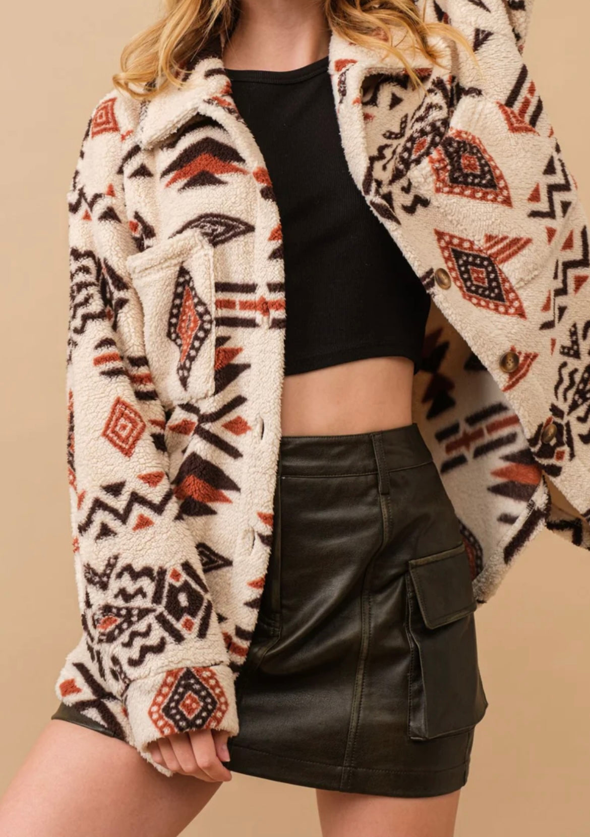 Aztec Print Sherpa Jacket