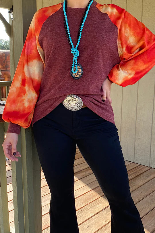 Orange Tie Dye Sleeve Blouse