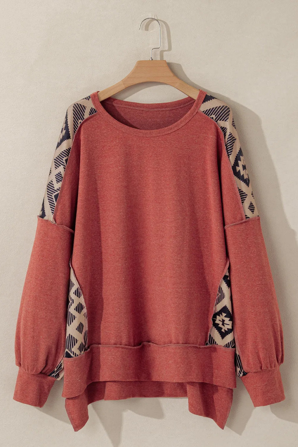 Plus Size Geometric Round Neck Long Sleeve Sweatshirt Creative Chaos Boutique
