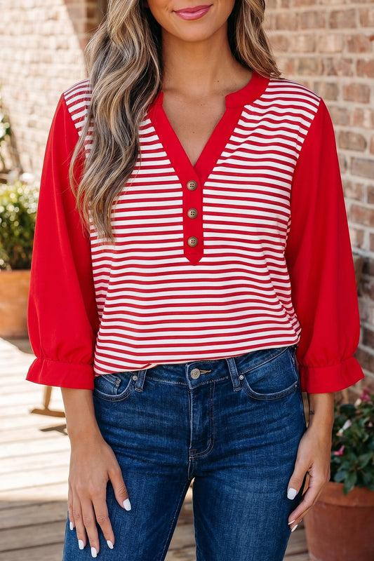 Wrenley 4 Sleeve Patchwork Top Threaded Pear