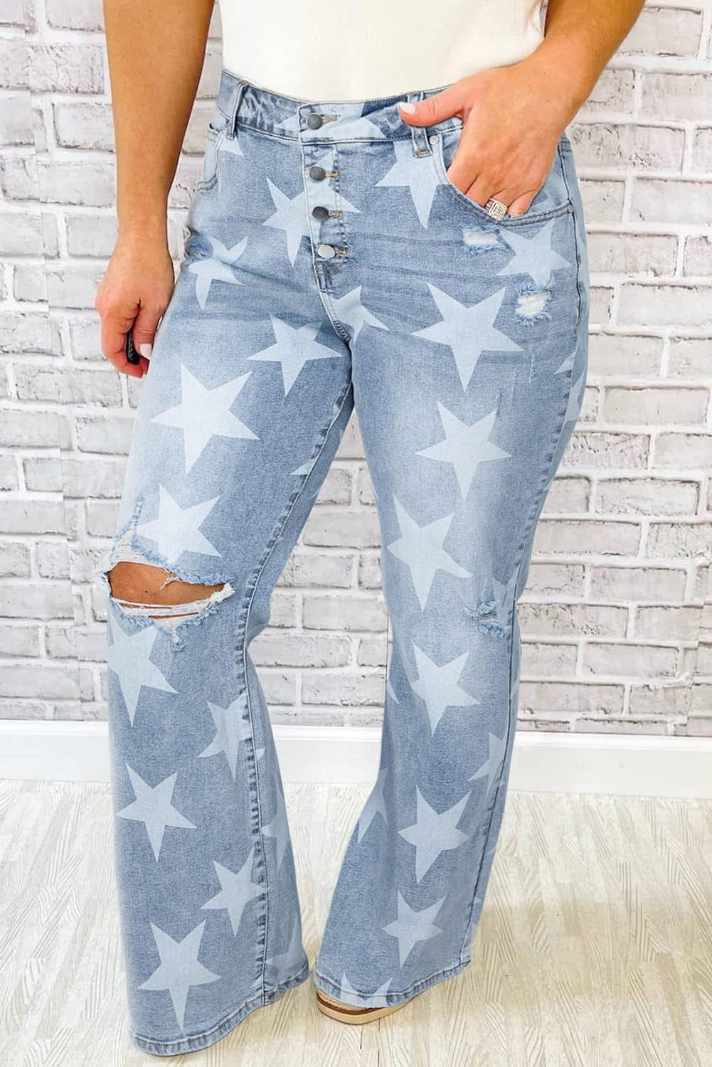 Star distressed denim PLUS size jeans