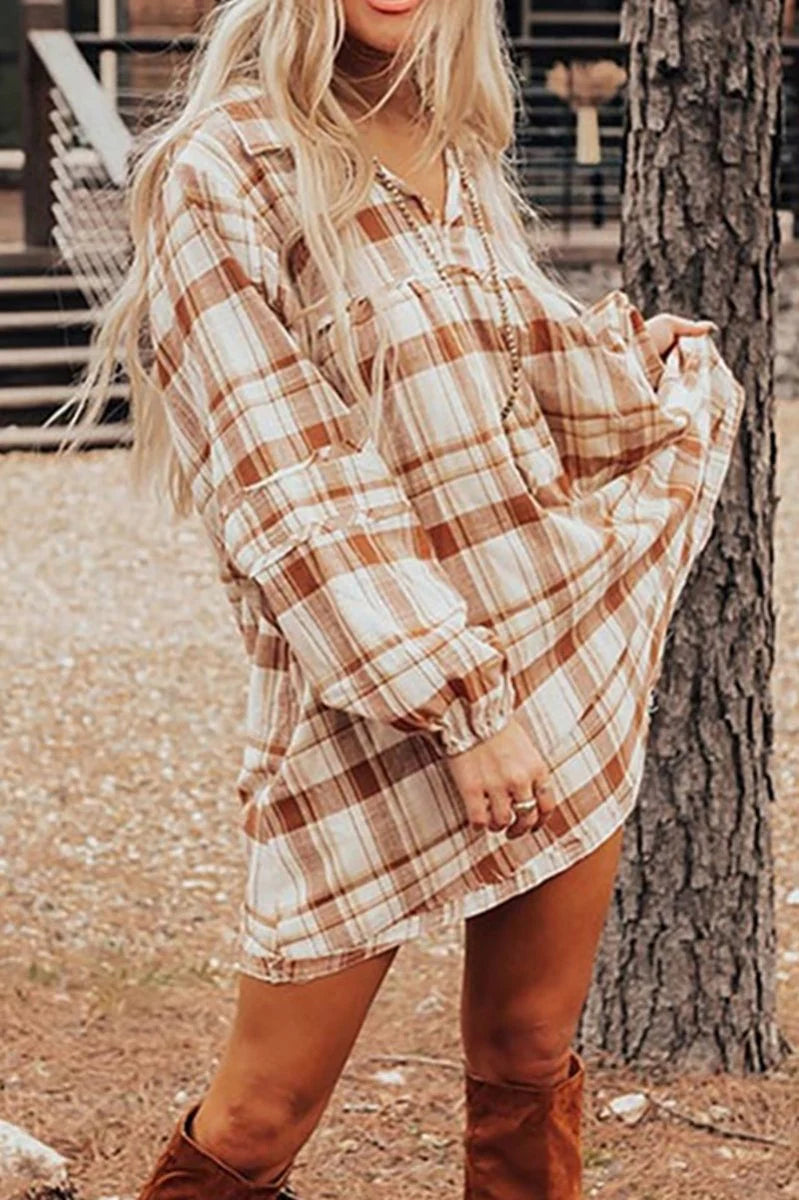 BROWN PLAID BABYDOLL DRESS **SHIPPING EXPECTED TO BEGIN ON DATE 11/20**
