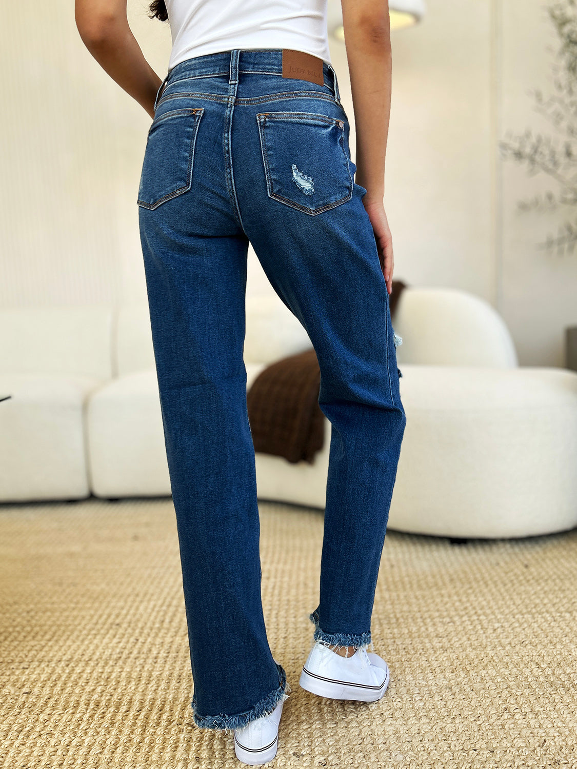 Judy Blue Full Size Mid Rise Distressed Raw Hem Jeans Creative Chaos Boutique
