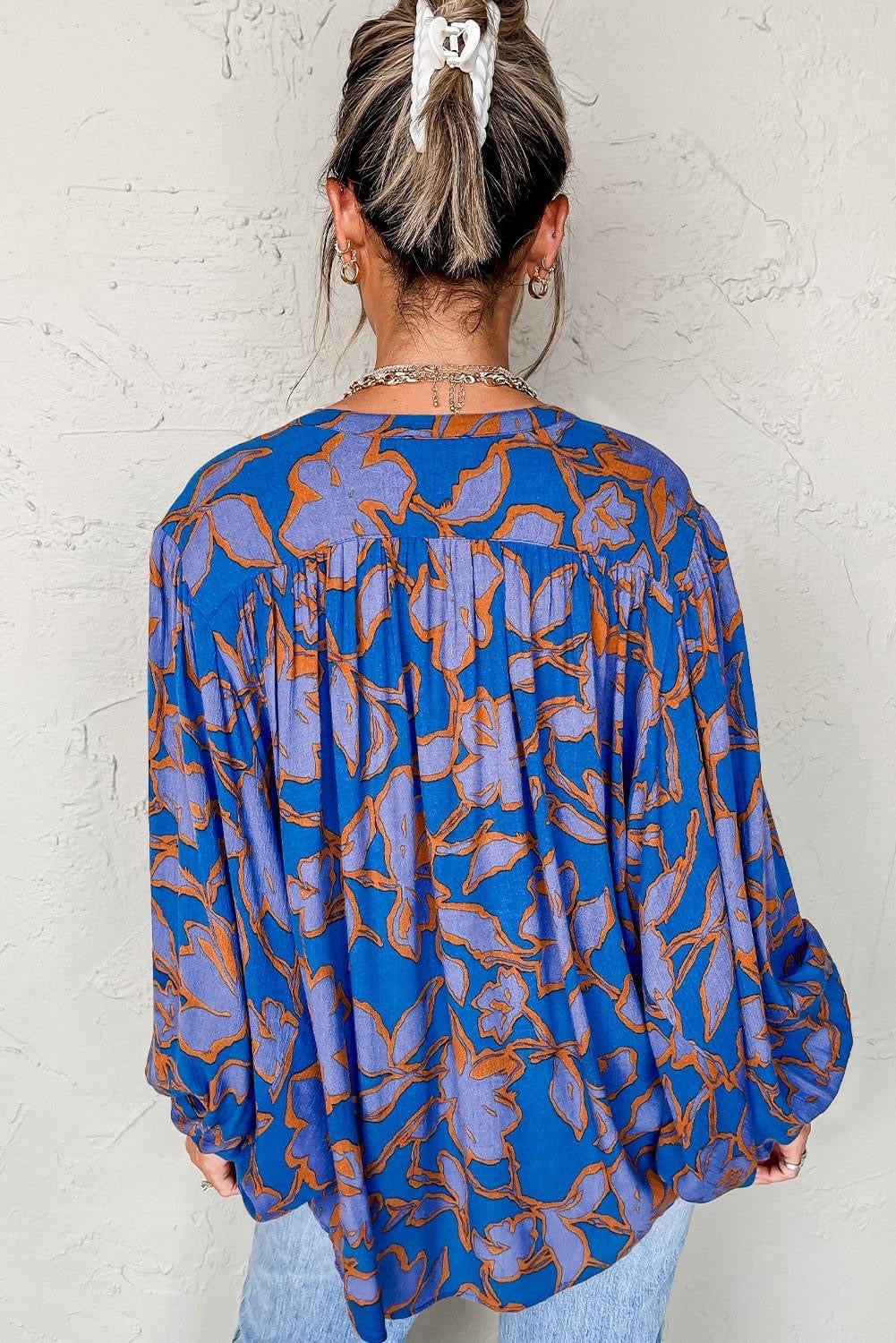 Blue Floral Batwing Loose fit shirt