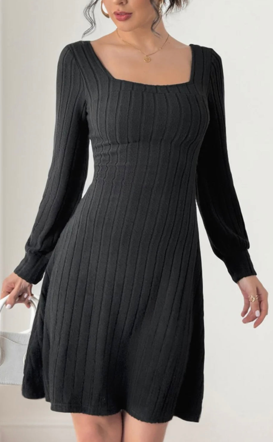 Perfee Butterfly Square Neck Long Sleeve Dress