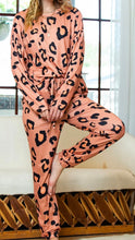 Load image into Gallery viewer, Leopard Round Neck Top and Pants Lounge Set
