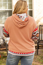 Load image into Gallery viewer, Khaki Aztec Patchwork Waffle Knit Plus Size Hoodie
