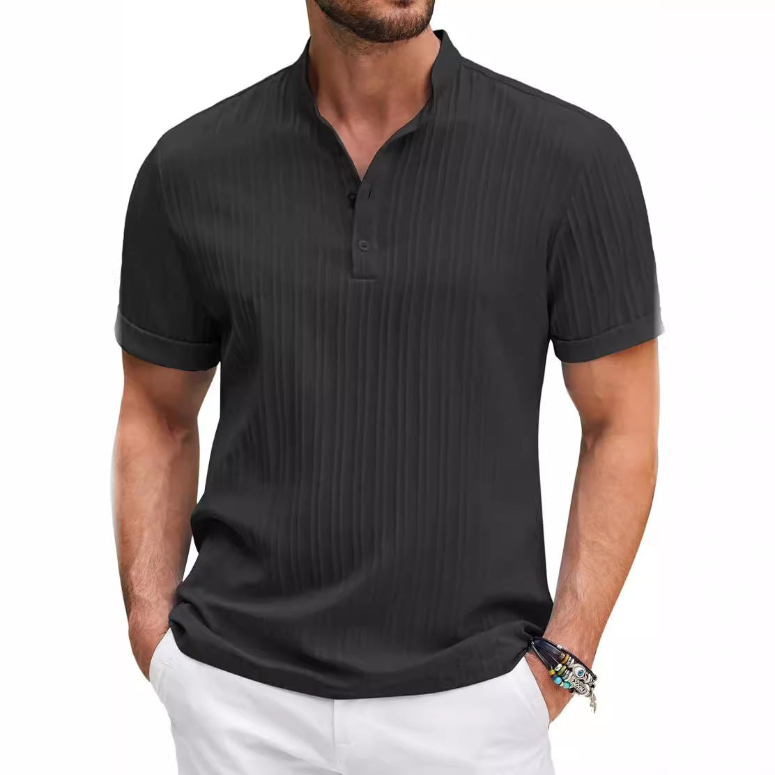 Men's Stand Collar Button Placket Short Sleeve Polo Shirt – 5 Colors | S–XXXL
