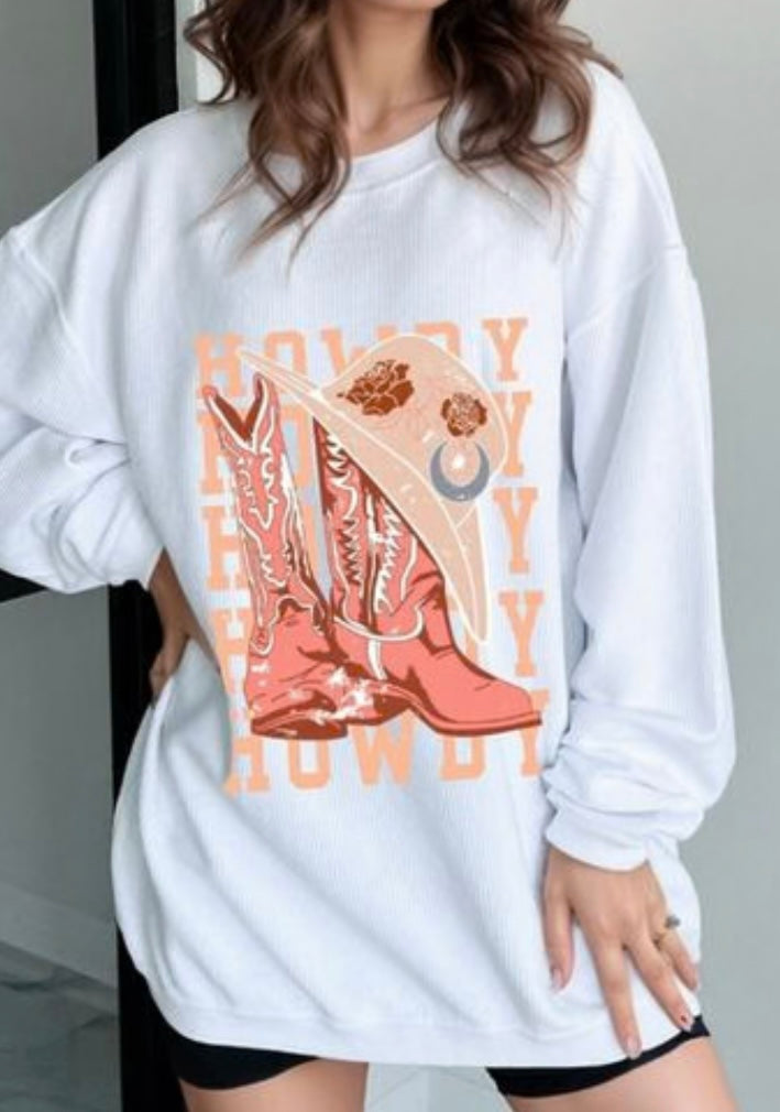 Boots Graphic Round Neck Long Sleeve Sweatshirt