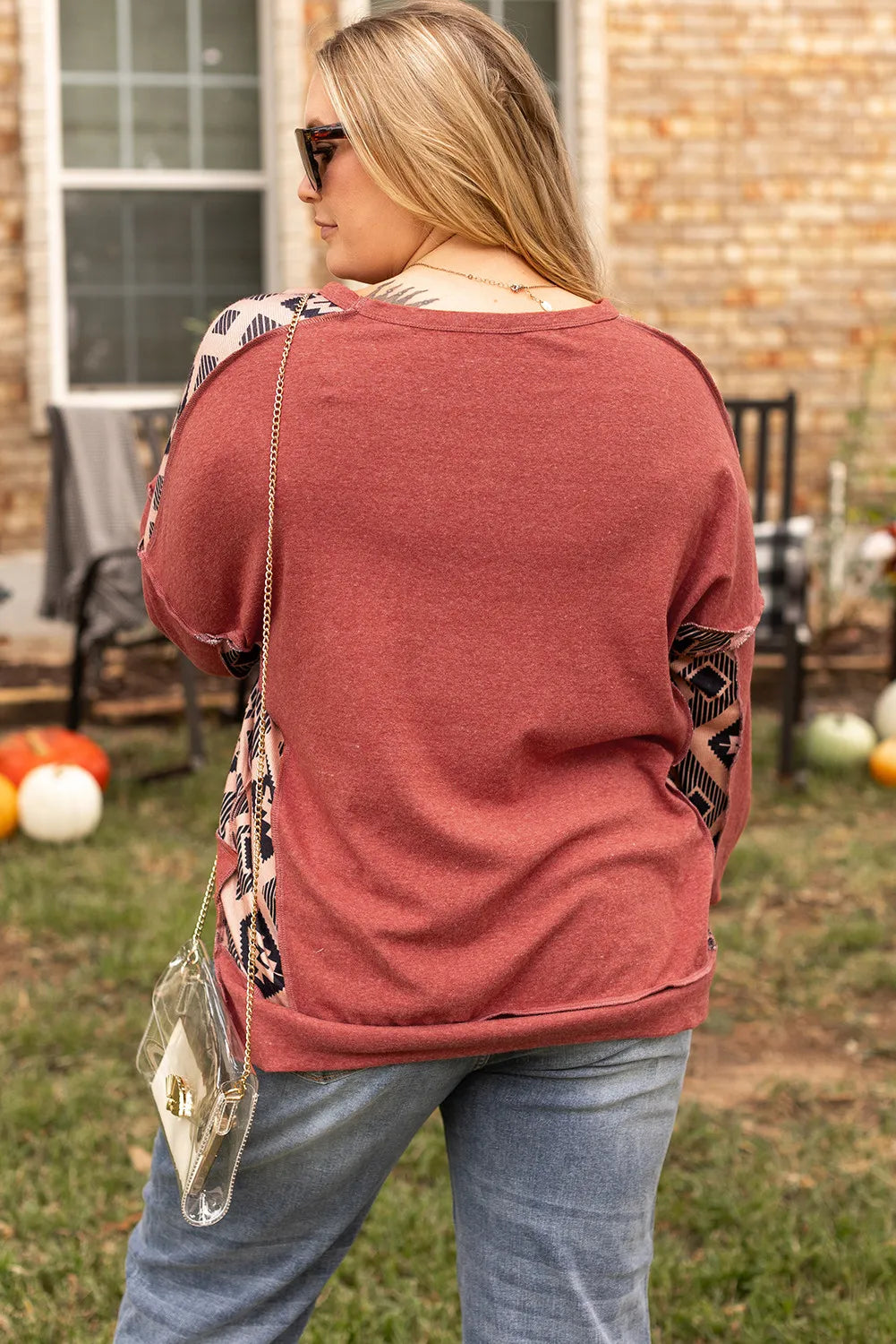 Plus Size Geometric Round Neck Long Sleeve Sweatshirt Creative Chaos Boutique