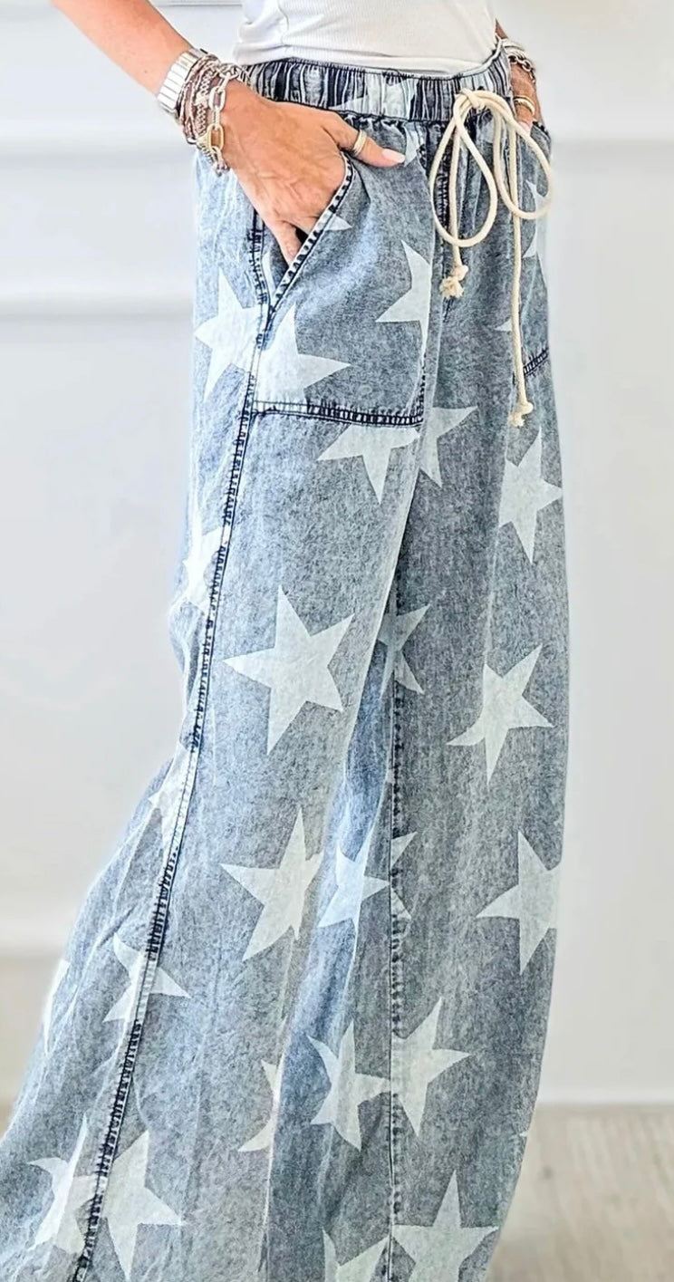 Star Light Wash  High Waist Wide Leg Jeans
