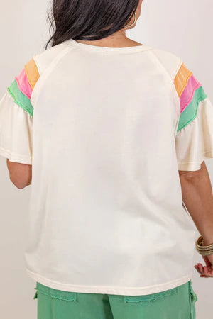 COLORBLOCK WHITE SHORT SLEEVE LOOSE T-SHIRT **SHIPPING EXPECTED TO BEGIN ON DATE 5/12**