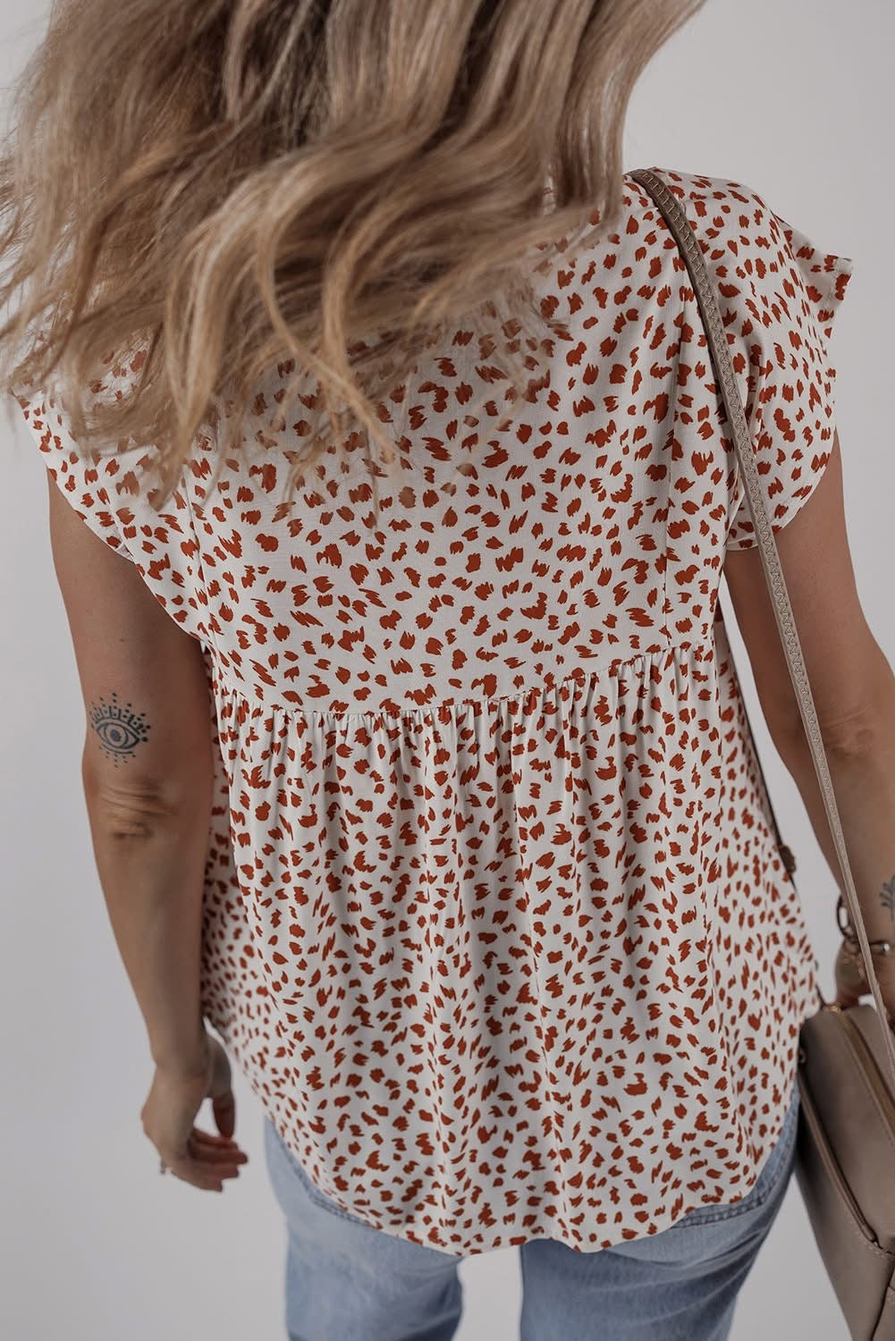 Red Embroidery Tie Split Neck Blouse