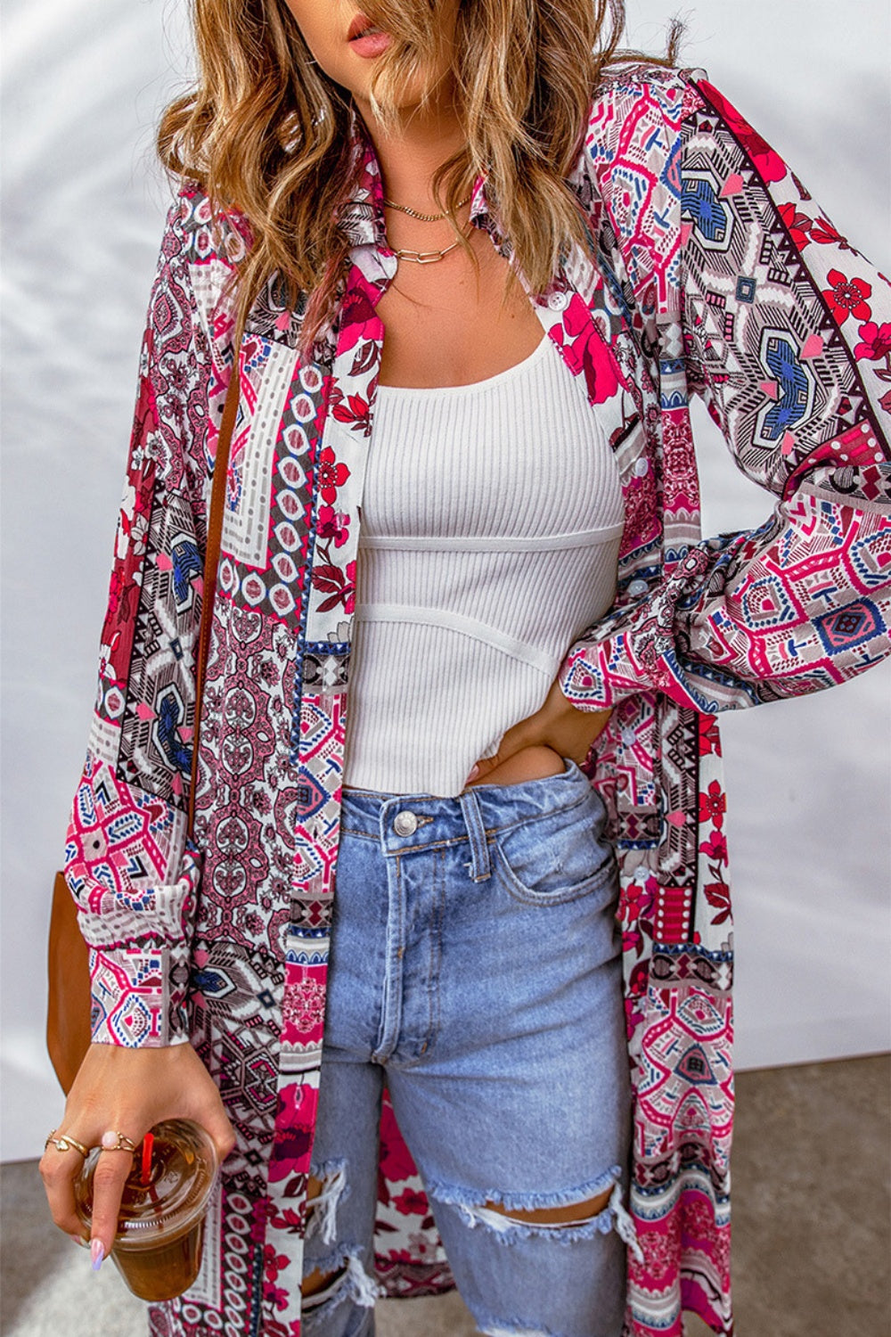 Printed Button Up Long Sleeve Cardigan Creative Chaos Boutique