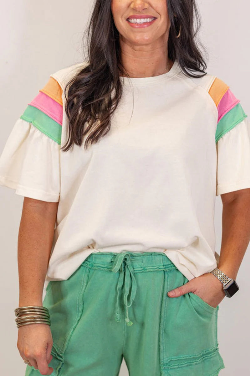 COLORBLOCK WHITE SHORT SLEEVE LOOSE T-SHIRT **SHIPPING EXPECTED TO BEGIN ON DATE 5/12**