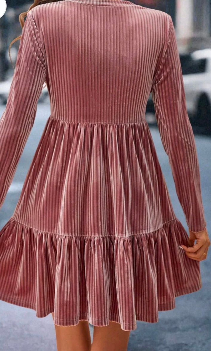 Ruffle Hem Round Neck Long Sleeve Dress