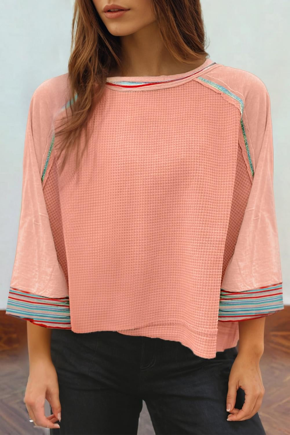 Orange Waffle Knit 
wide sleeve Raglan top