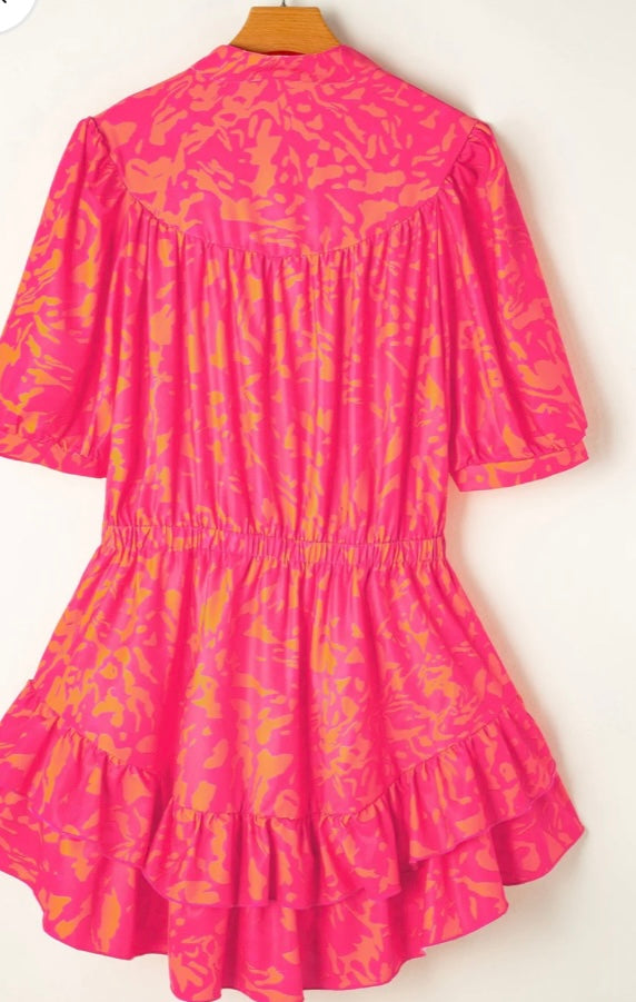 Half Buttoned Printed Half Sleeve Mini Dress