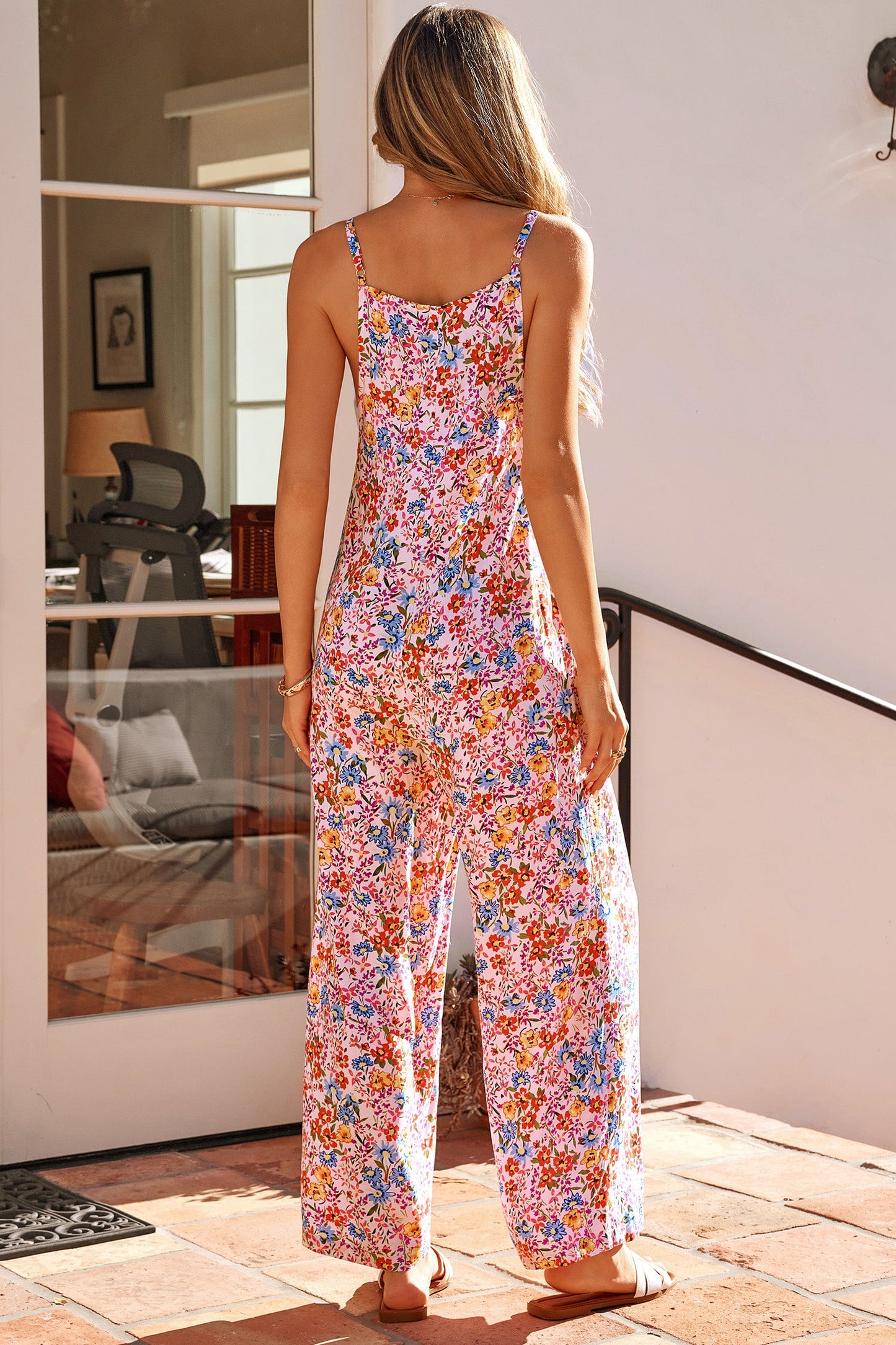 Journi Spaghetti Straps Loose Jumpsuit Threaded Pear