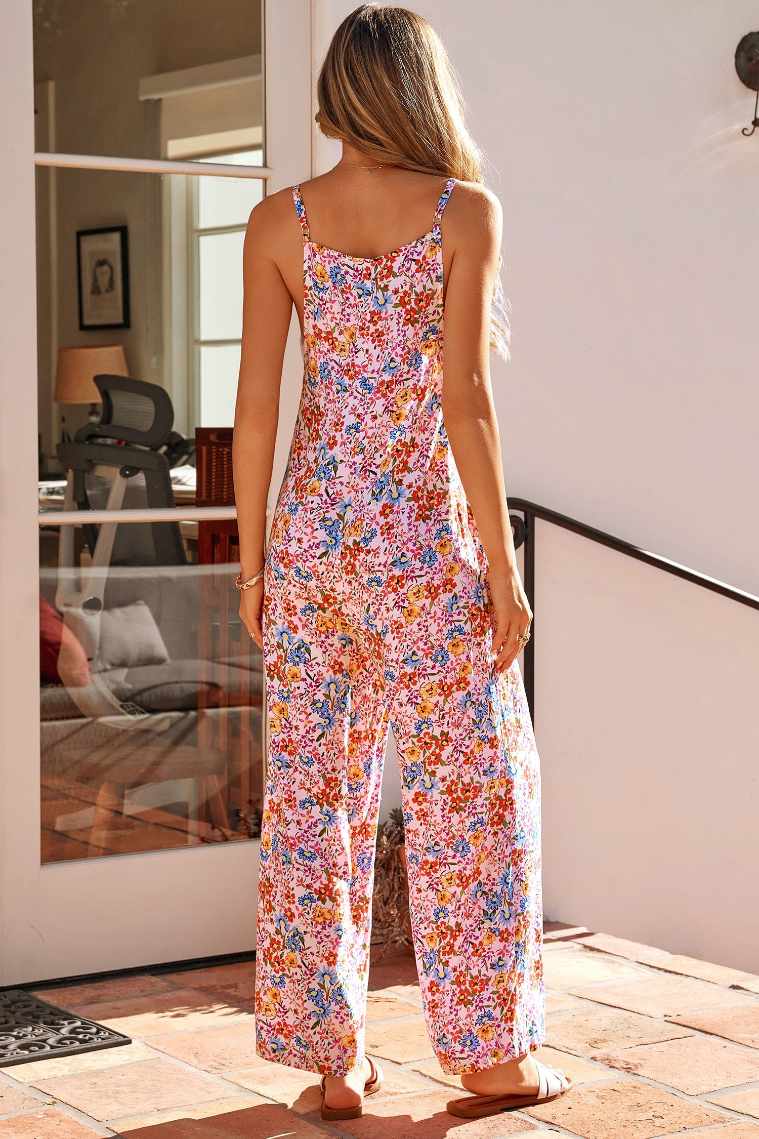 Journi Spaghetti Straps Loose Jumpsuit Threaded Pear