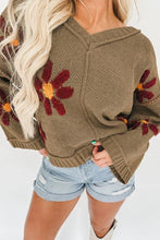 Load image into Gallery viewer, Sage Green Flower Ribbed V Neck Sweater
