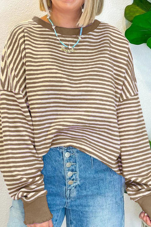 DROP SHOULDER LONG SLEEVE BLACK STRIPED TOP**SHIPPING EXPECTED TO BEGIN ON DATE 10/31**