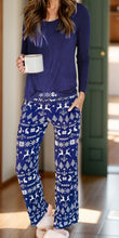 Load image into Gallery viewer, Round Neck Long Sleeve Top and Printed Pants Lounge Set
