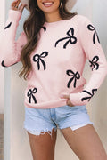 Bow Patterned Knitted Loose Fit Sweater