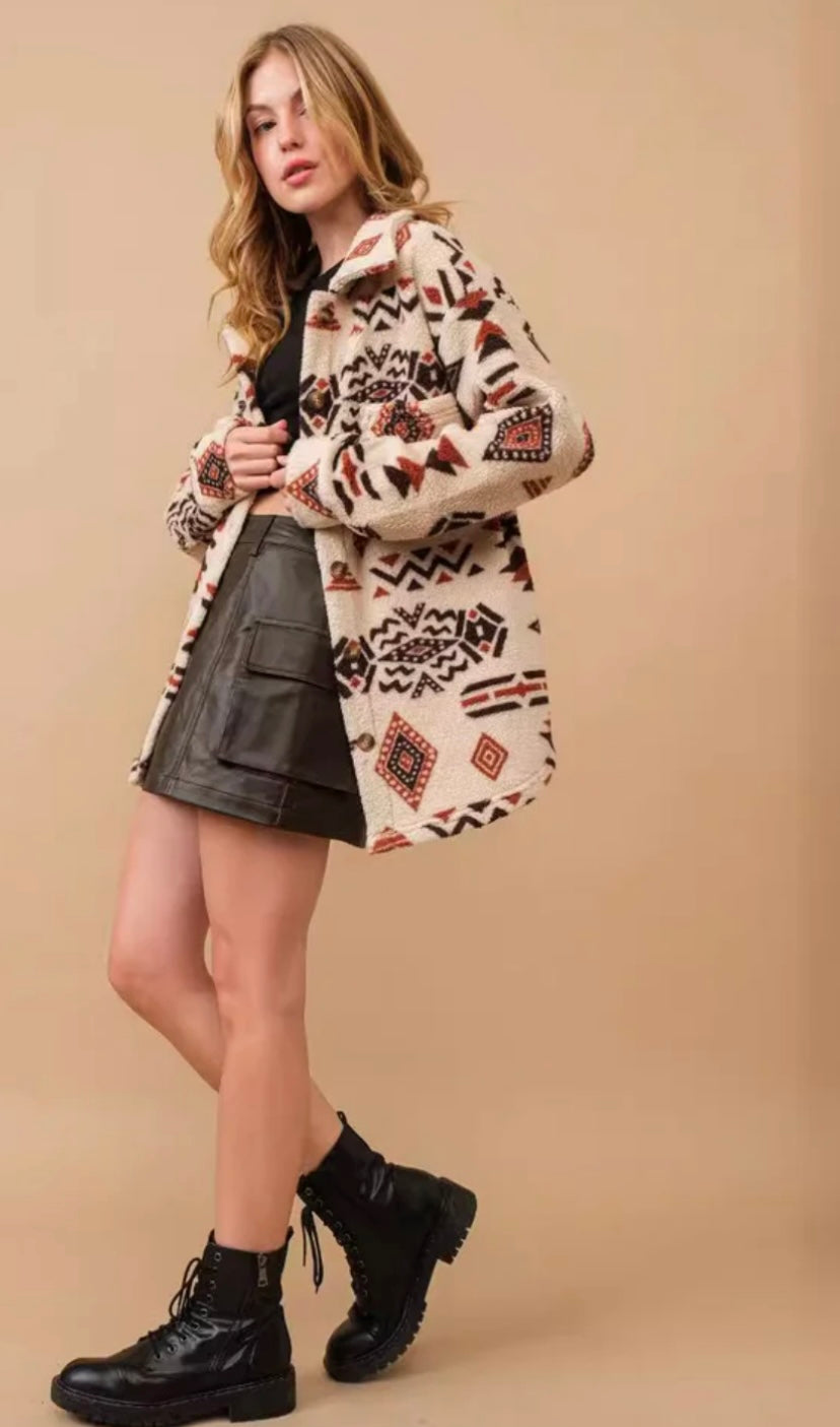 Aztec Print Sherpa Jacket