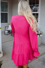 Load image into Gallery viewer, Rose Red Crochet V Neck Textured Tiered Ruffled Mini Dress
