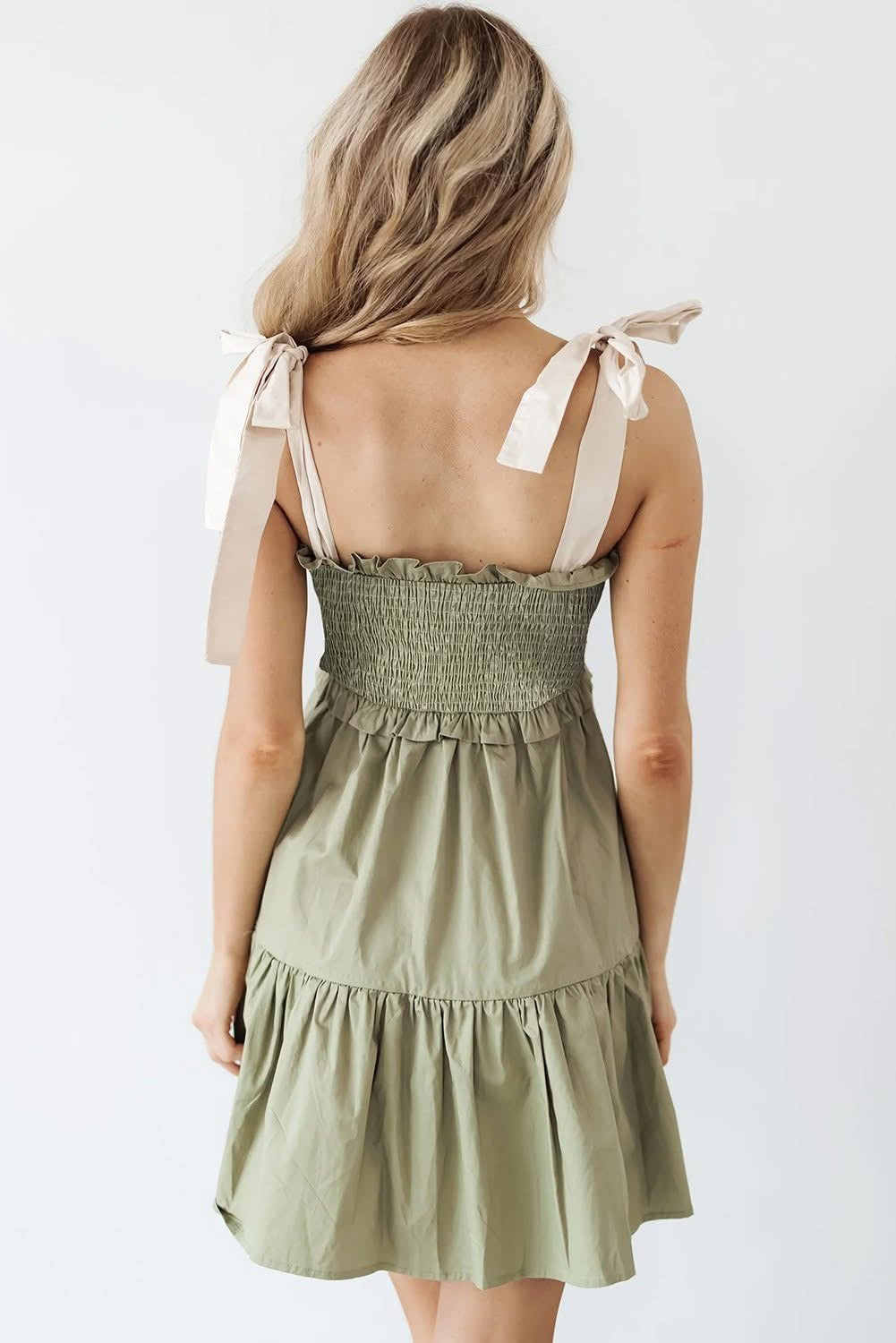 Laurel Green Smocked Ruffled Mini dress