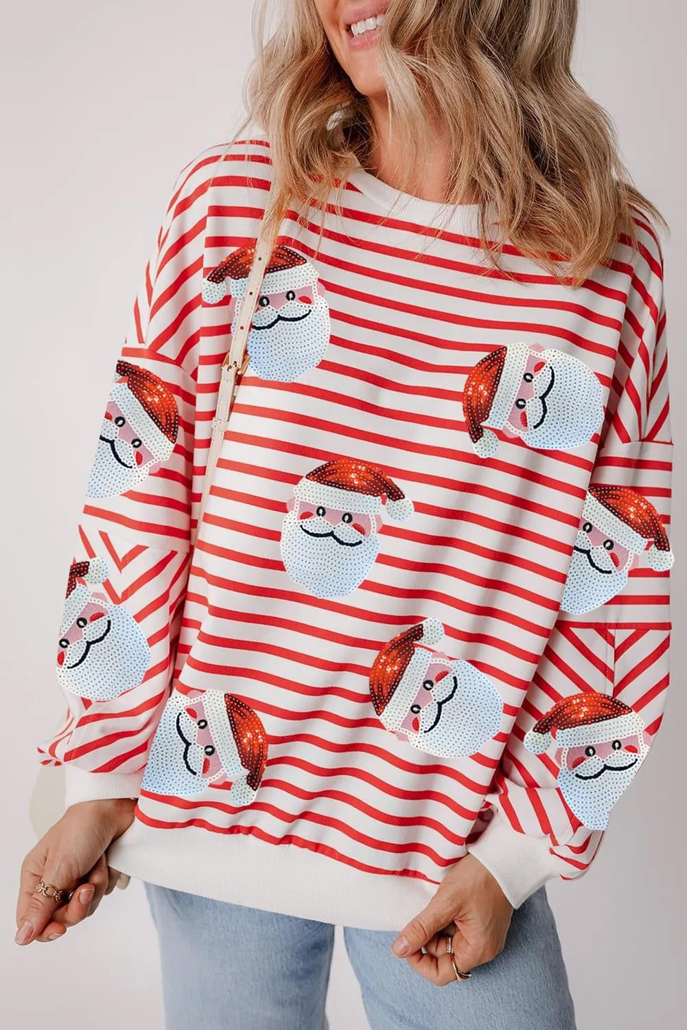 Striped Sequin Santa Claus Pullover Sweatshirt