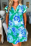 COMING UP ROSES BRIGHT GREEN MINI DRESS **SHIPPING EXPECTED TO BEGIN ON DATE 6/20**