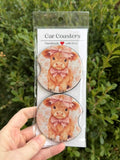 Floral Highland Cow Car Coasters