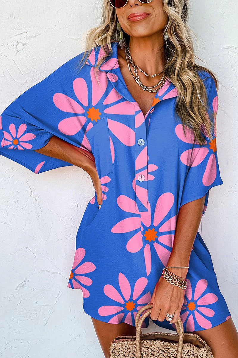 BALI BLOOMS BLUE FLORAL LOOSE ROMPER **SHIPPING EXPECTED TO BEGIN ON DATE 4/8**