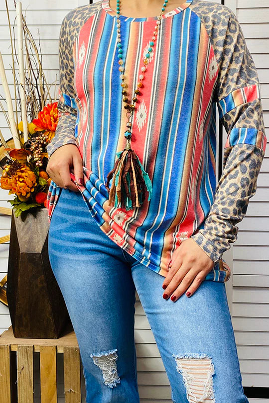 Serape Leopard sleeve Top