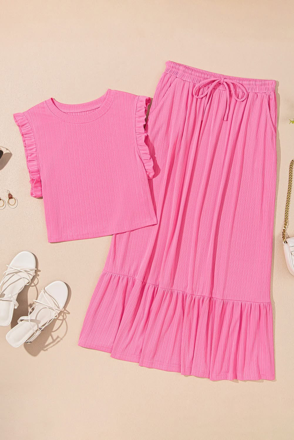 Bonbon Textured Ruffle SKirt set
