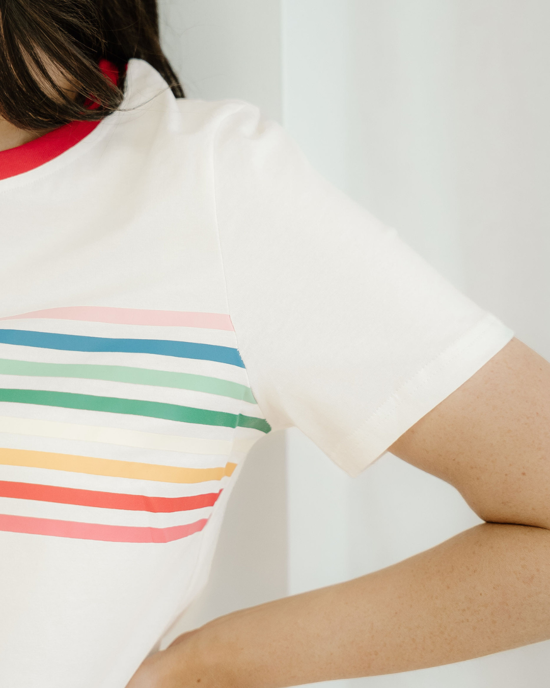 Melanie Rainbow Stripe Print Crewneck T Shirt Indie & Co.