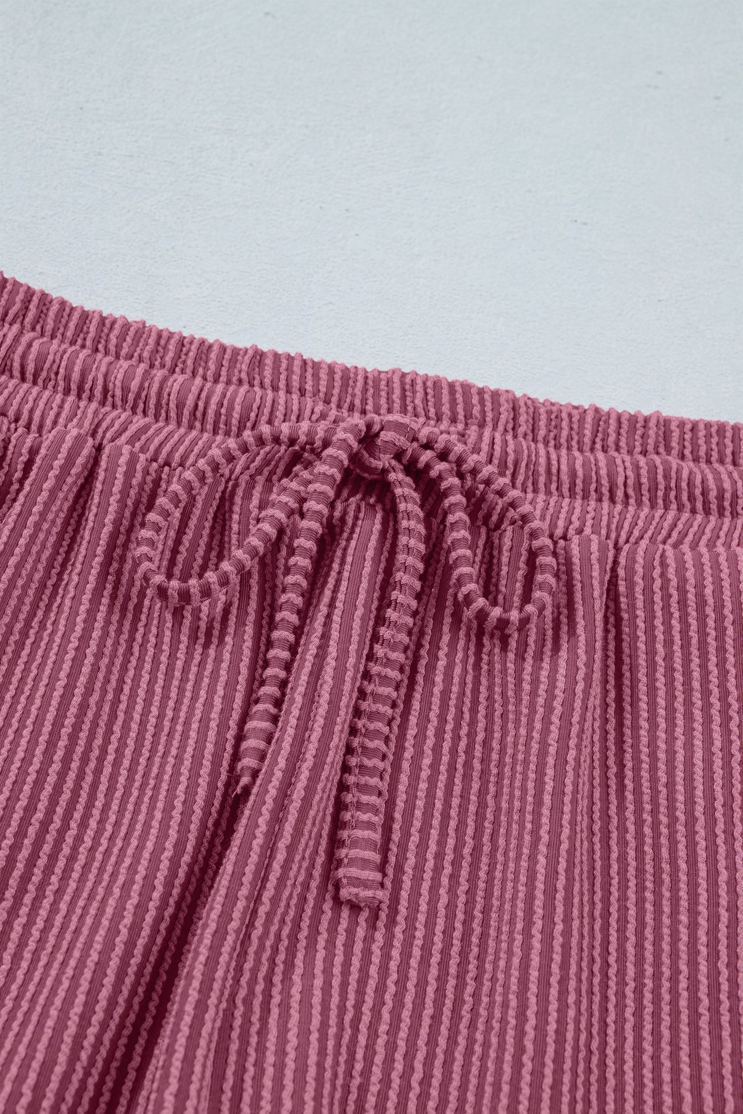 Pitaya Pink Twisted Ribbed Loose Tee Drawstring Elastic Waist 2pcs Short Set
