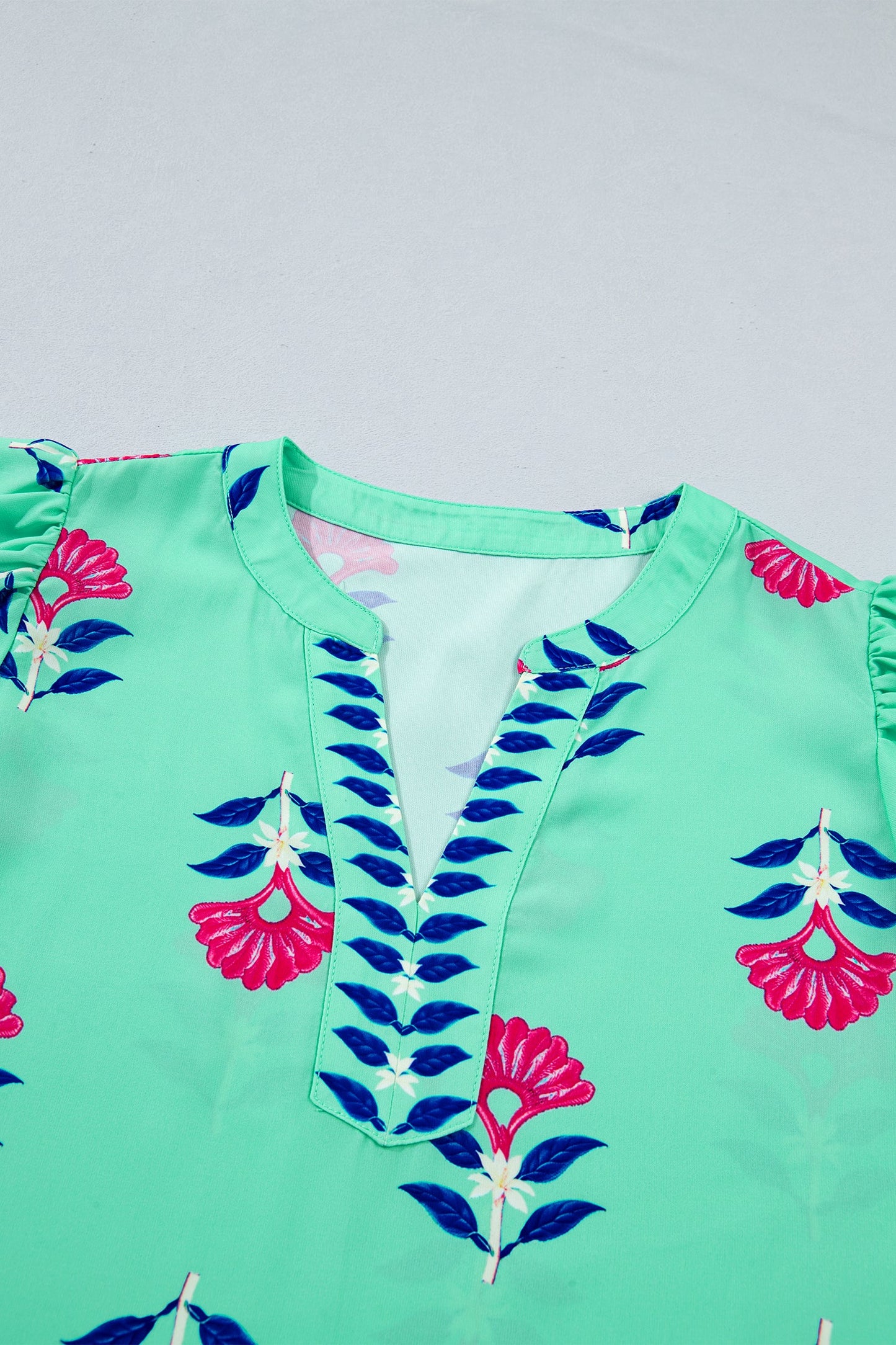 Gianna Floral Flutter Sleeve Blouse Threaded Pear