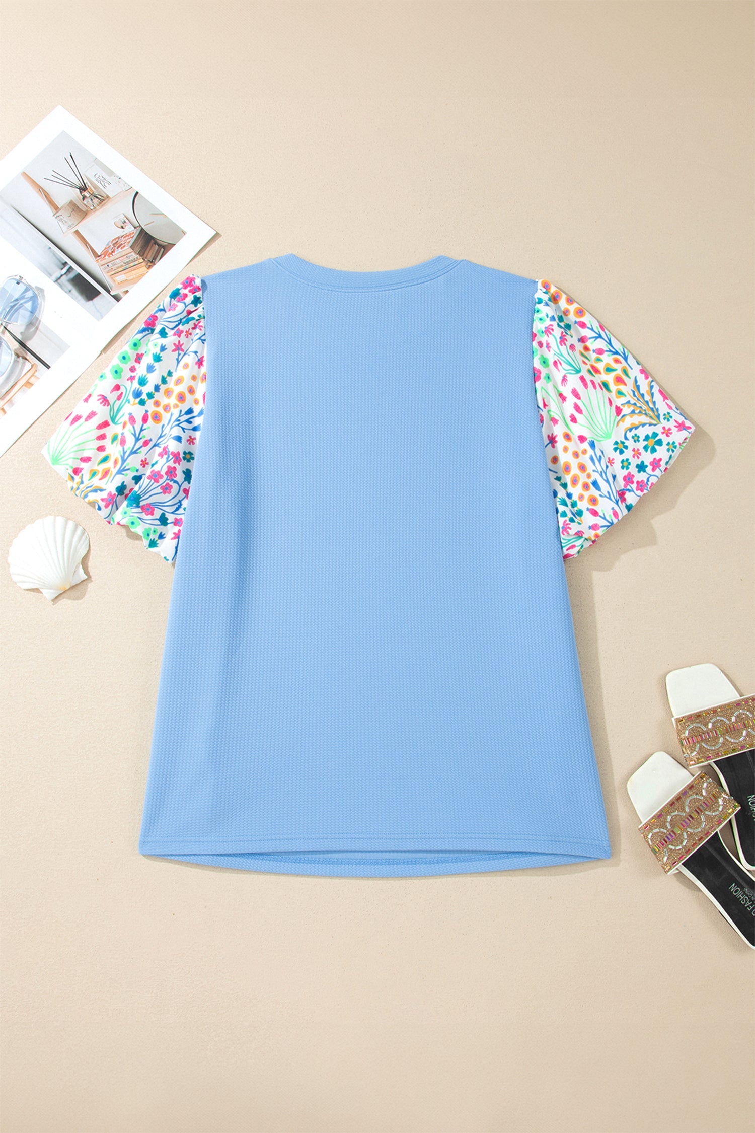 Raelynn Contrast Floral Sleeve PLUS Top Threaded Pear