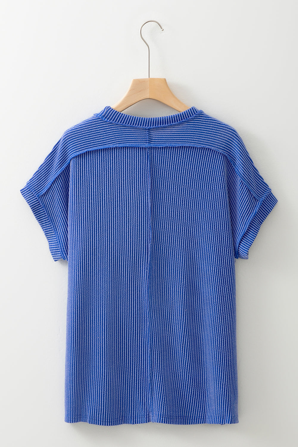 White Crinkle Rib Textured Knit Round Neck T Shirt