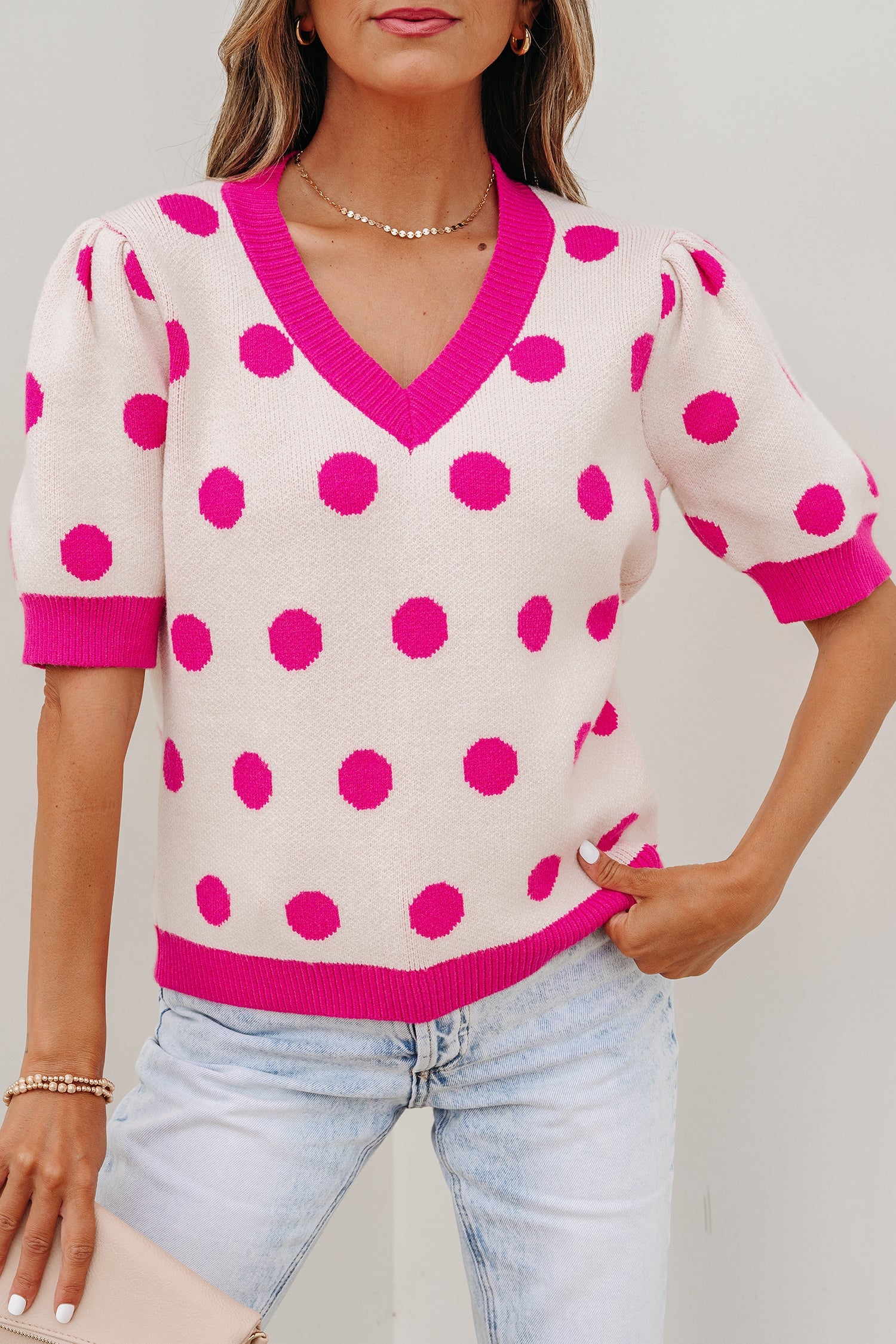 Alexia Puff Short Sleeve Sweater Threaded Pear