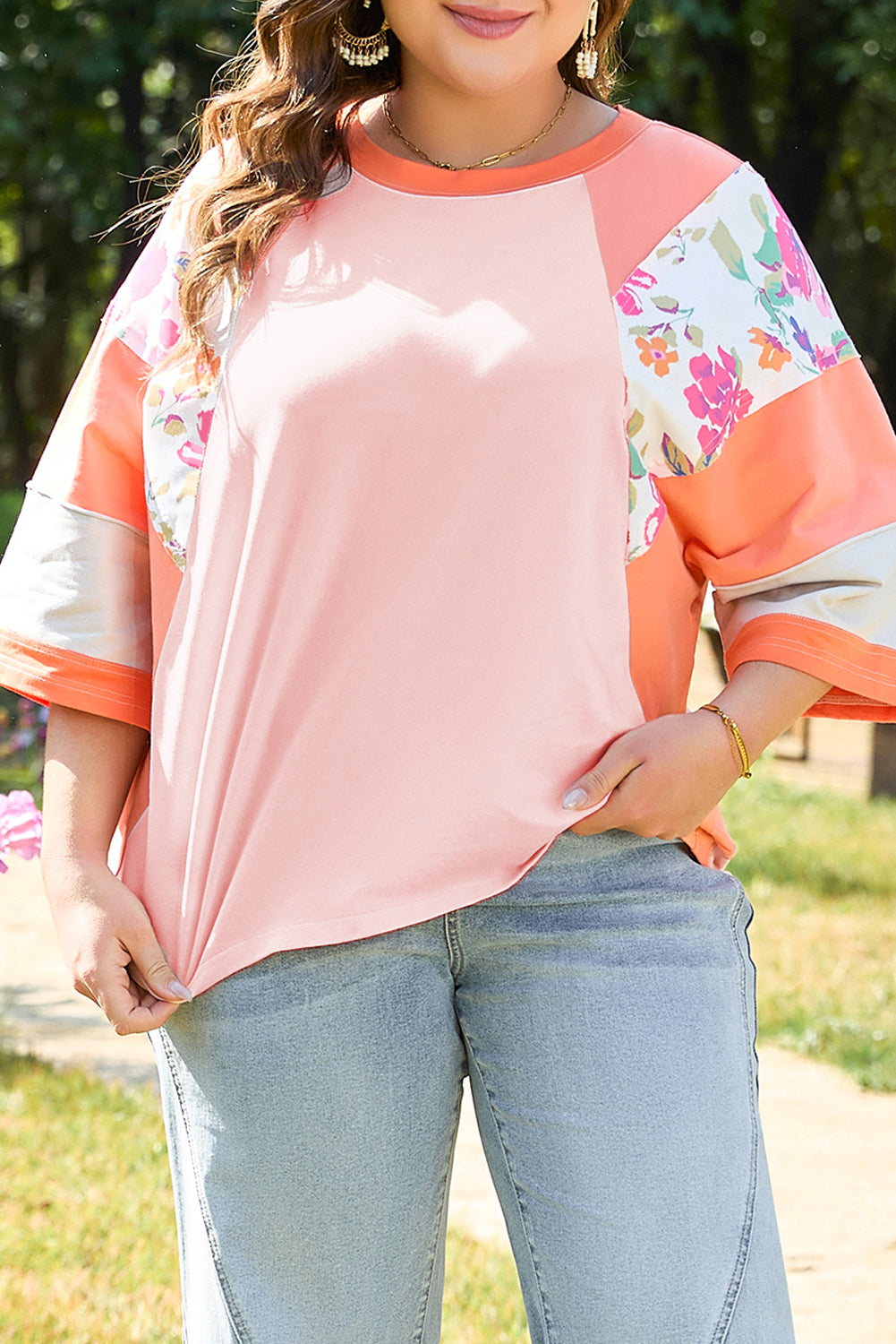 Orange Plus Size Floral Raglan June.