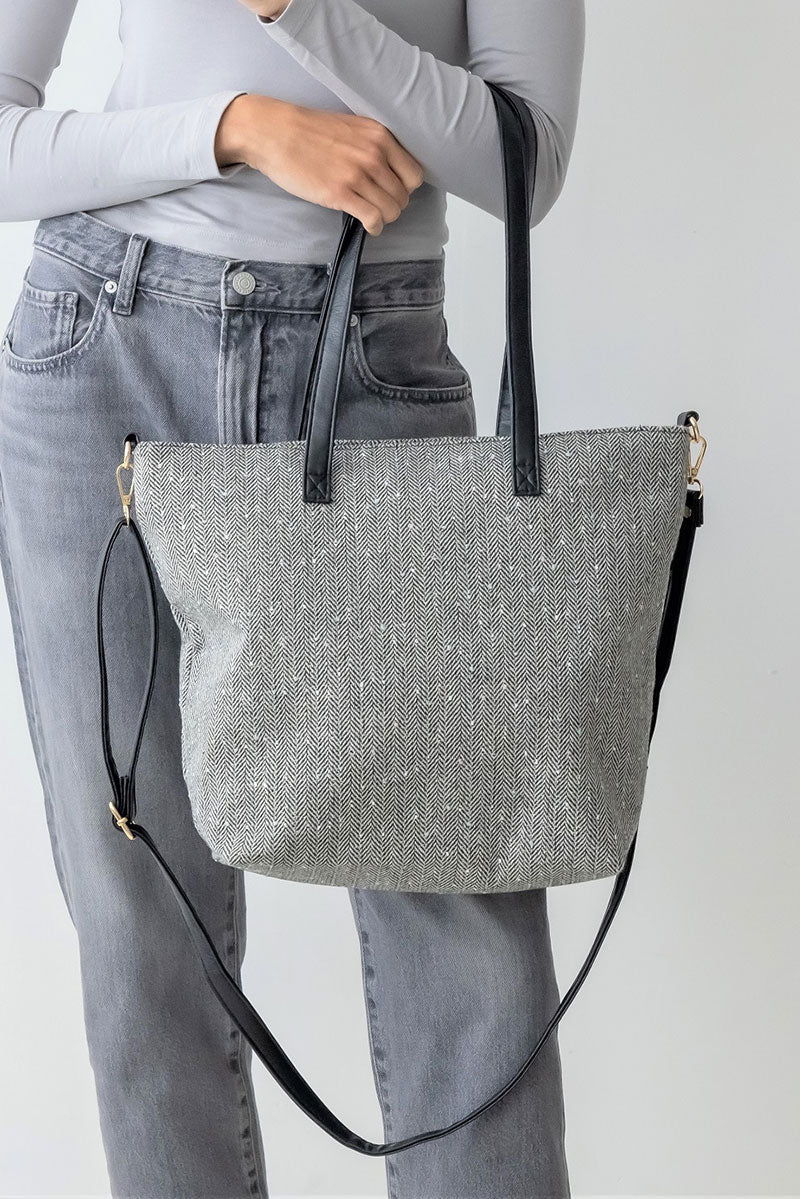 Heritage Herringbone Tote Bag Black