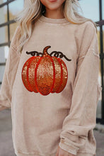 Load image into Gallery viewer, SEQUIN PUMPKIN APRICOT CORDED SWEATSHIRT
